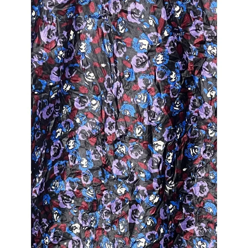 Ganni Floral Print Crinkled Stretch Satin Pencil Midi Skirt Black/Purple/Blue 40 - Picture 10 of 11
